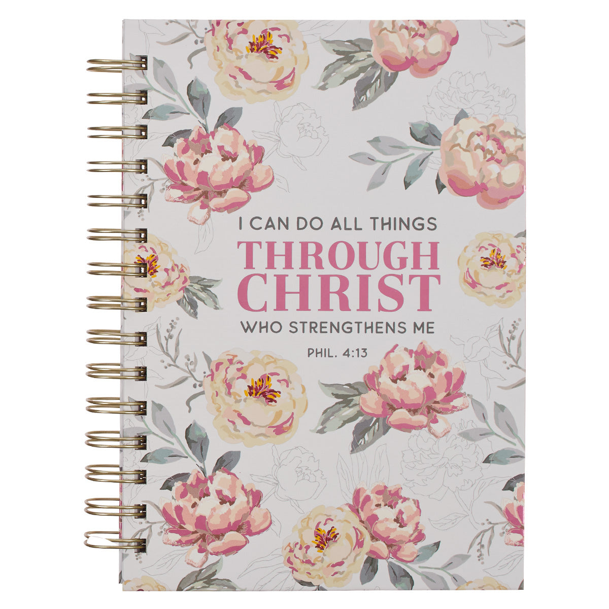 I Can Do All Things Through Christ White Floral Chunky Hardcover Wire-bound Journal