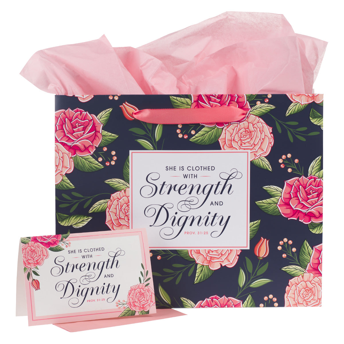 Strength And Dignity Floral Large Landscape Gift Bag With Card